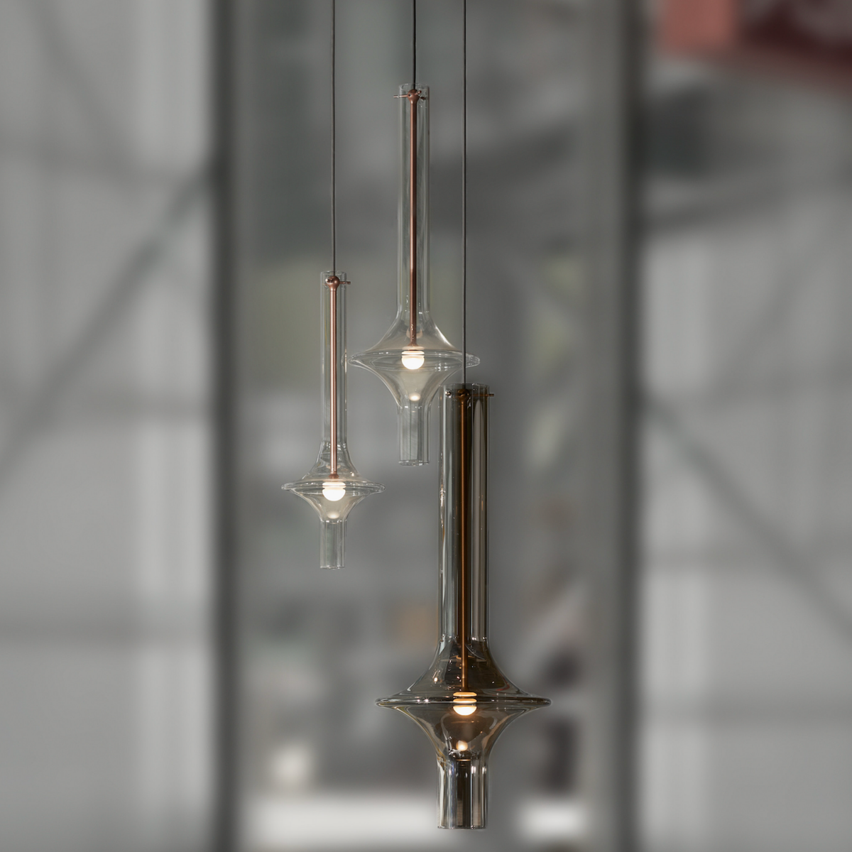 SET OF 3 Penta WONDER lamp (Large- Fume Glass,Matt Gold; Medium& Small- Clear Glass,Rose Gold)