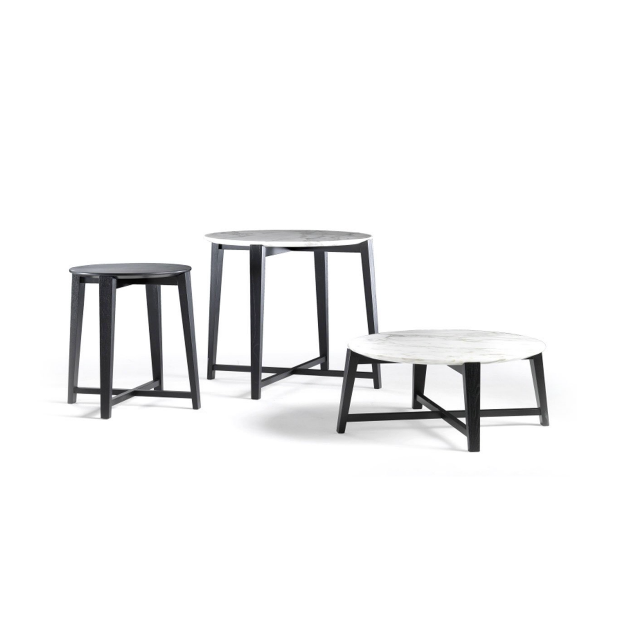 TRIS SMALL TABLE H.53 CM. 67 Ø, ASHWOOD STAINED WENGE, MARBLE EMPERADOR