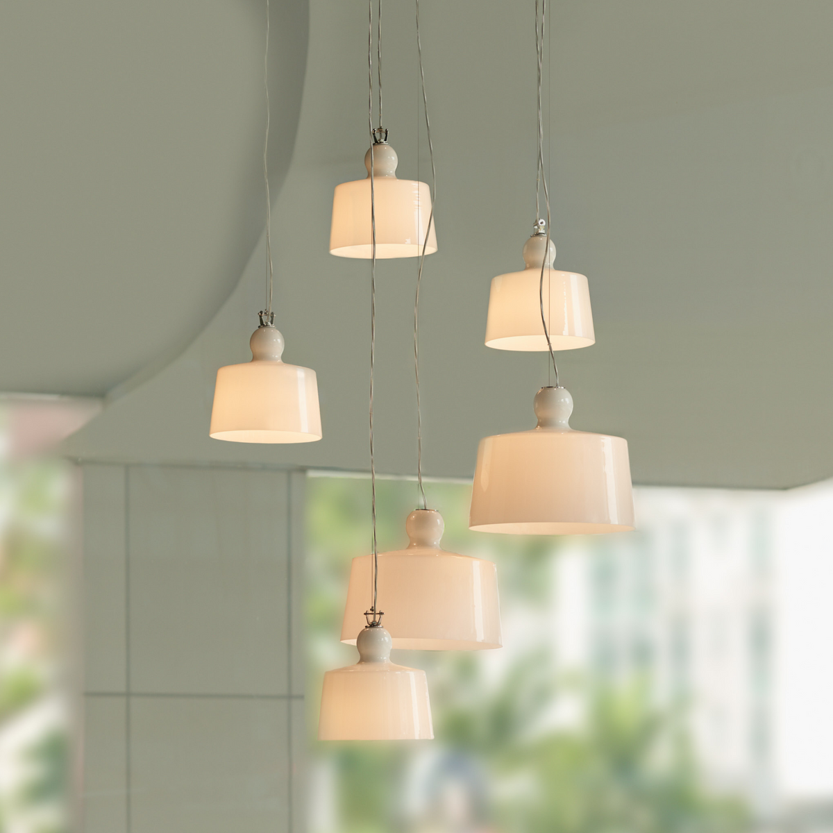 SET OF 6 Produzione Privata Acquantinta Glazed White Pendant